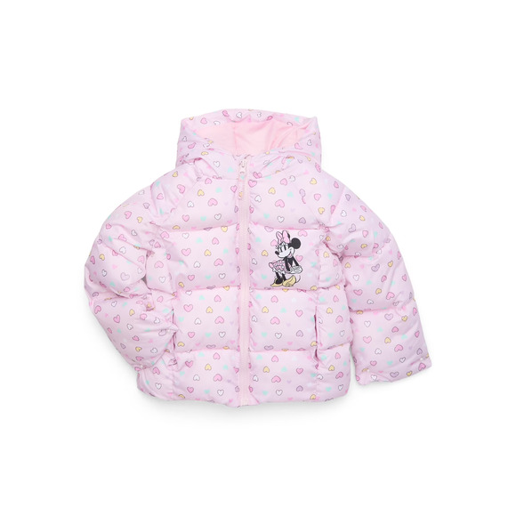 NWT Disney Minnie Mouse Toddler Girls Pink Heart Hooded Puffer Jacket Sz 3T - Picture 1 of 5
